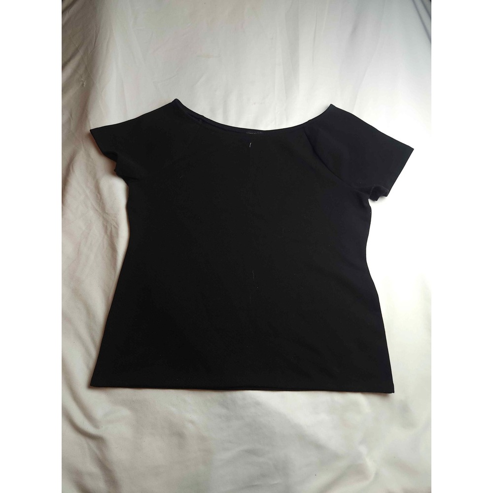 Ann Taylor Factory Womens XL Black Boat Neck Short Sleeve Textured Knit Top